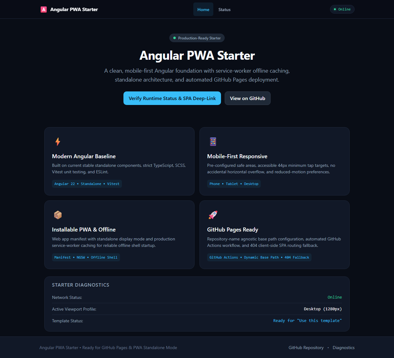 Angular PWA Starter Home Screen