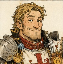 Portrait of Sir Edmund Gloucester, a smiling English commander holding a fan of playing cards